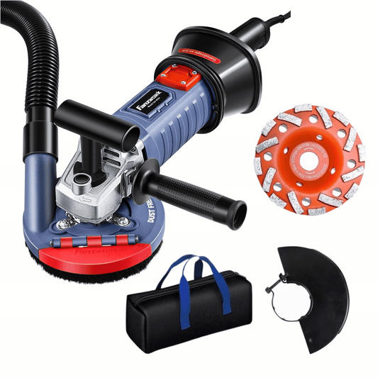 FANZWORK 1500W Betonschleifer Betonfräse Set, Drehzahlregelbar, inkl. Premium 125mm Diamantschleiftopf, Absaughaube, T-Förmiger Griff FZ-WB2304B