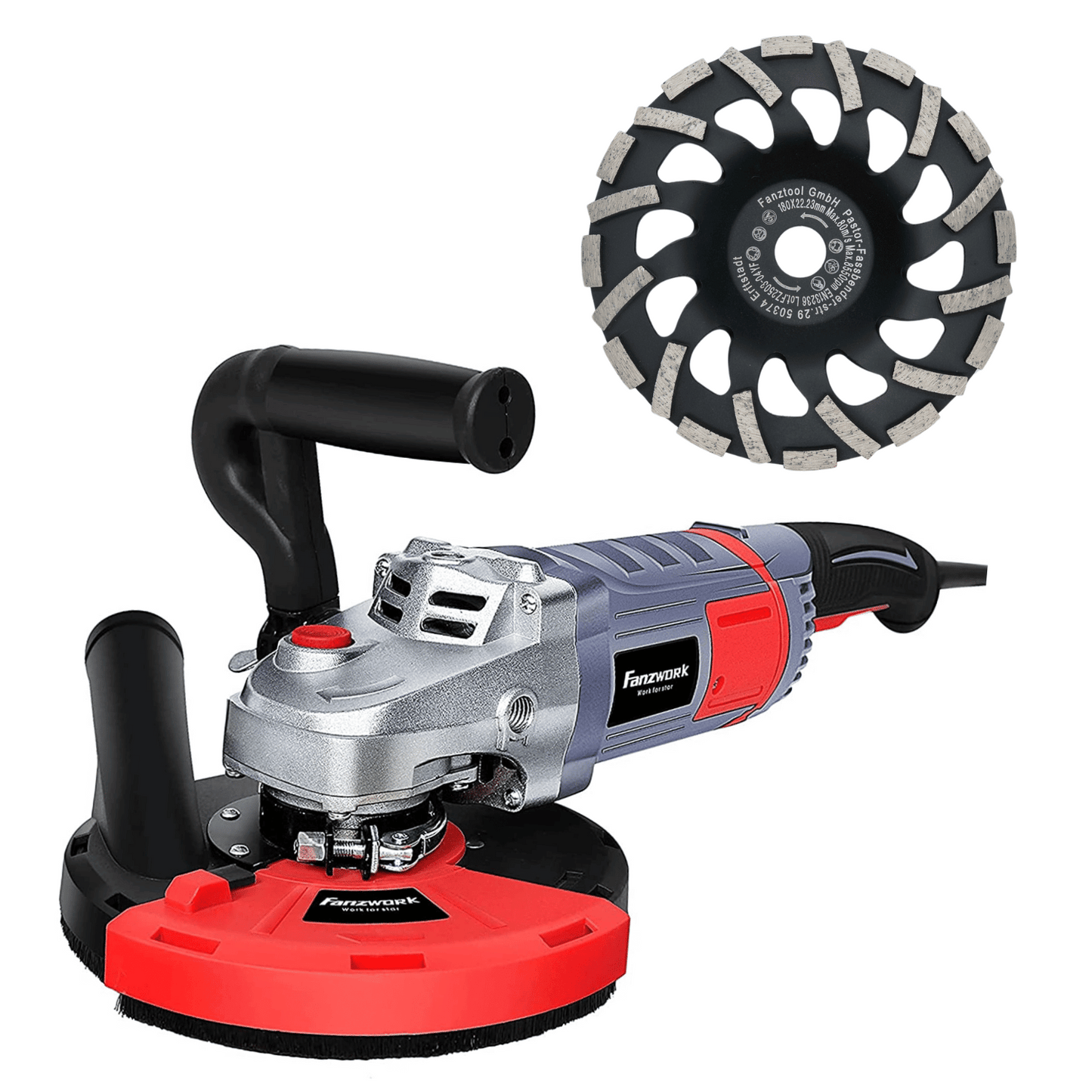 10A FANZWORK concrete grinder concrete milling machine 2000W set with 180mm diamond grinding cup and suction hood
