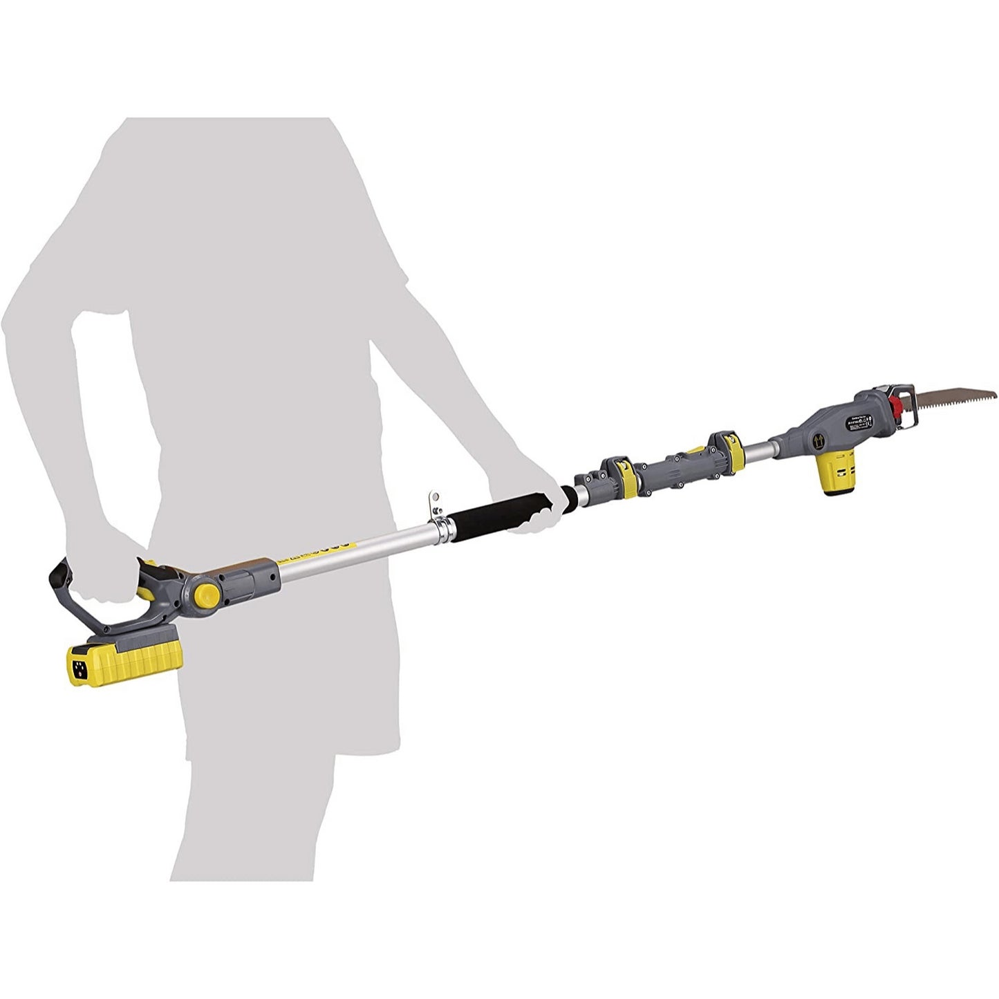 Neuwertig - FANZTOOL Blade-Tec Teleskop Akku Hochentaster säbelsäge Handsäge mit 210mm langem Hochleistungs-Sägeblatt, bis 4,7m Reichweite, 2,5 KG SUPER LEICHT DESIGN (mit 20V akku) - Fanztool