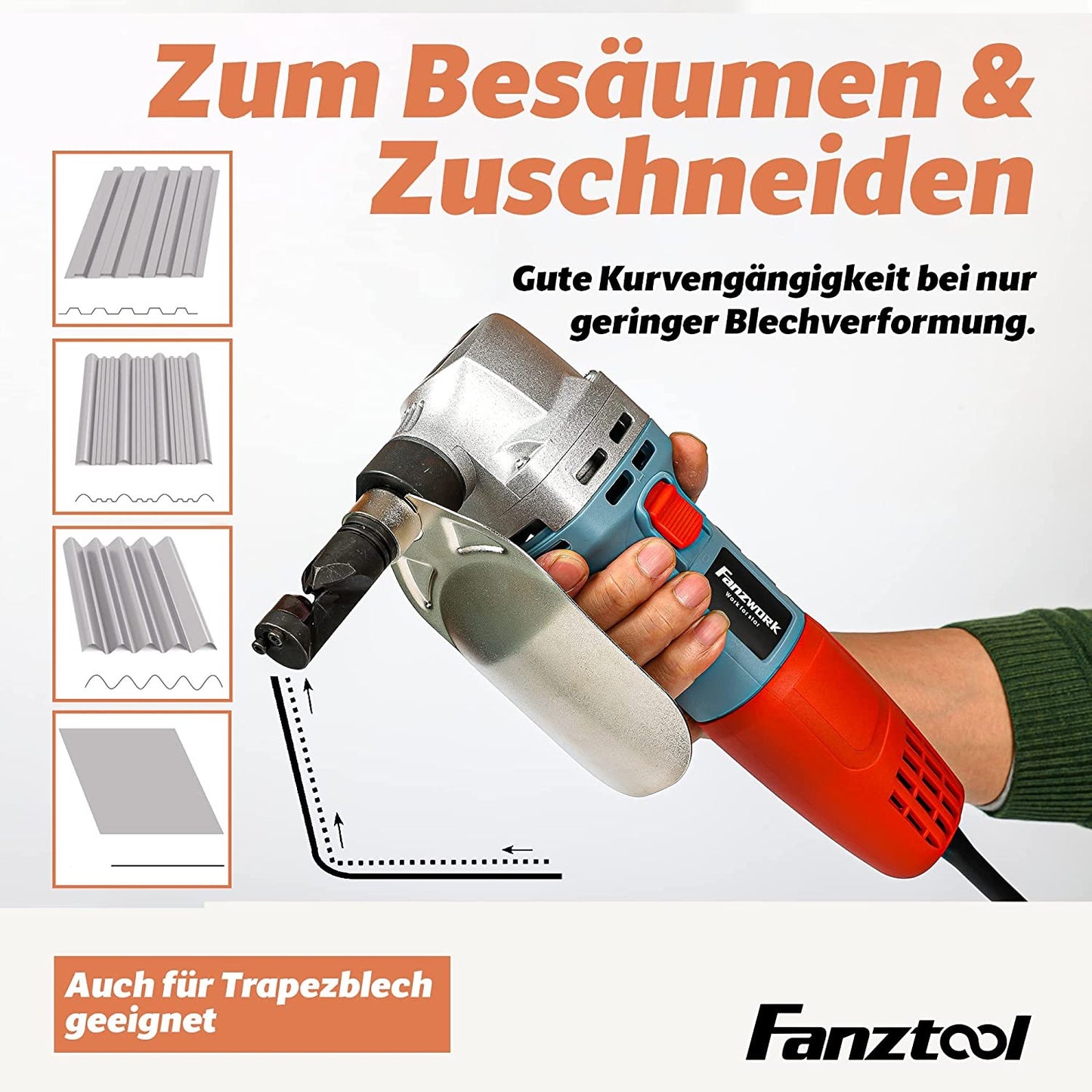 Used - FANZTOOL nibbler tin nibbler nibbler tin snips tin nibbler 600W (with header and 2 x stamps)
