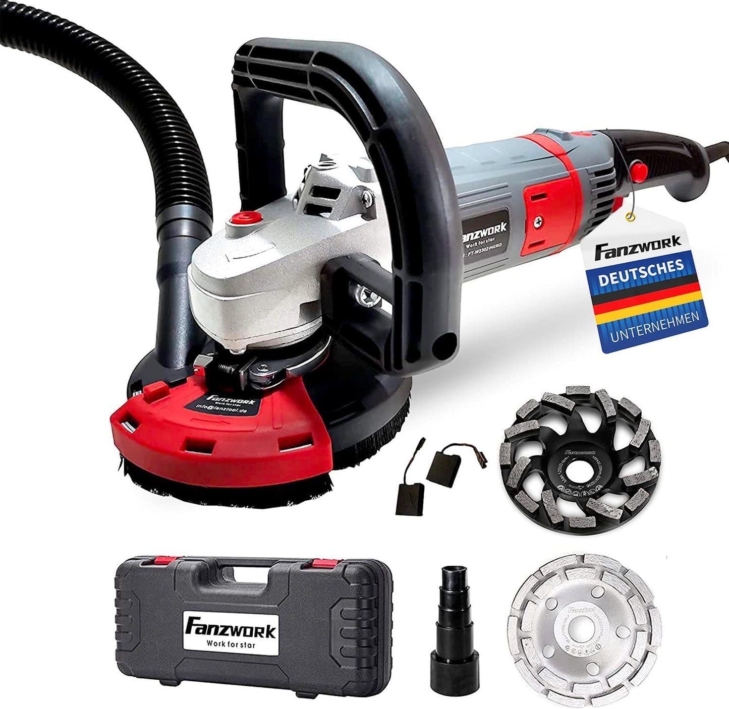 20B FANZWORK concrete grinder concrete milling machine set with diamond grinding cup and suction hood (1500W/125mm+)