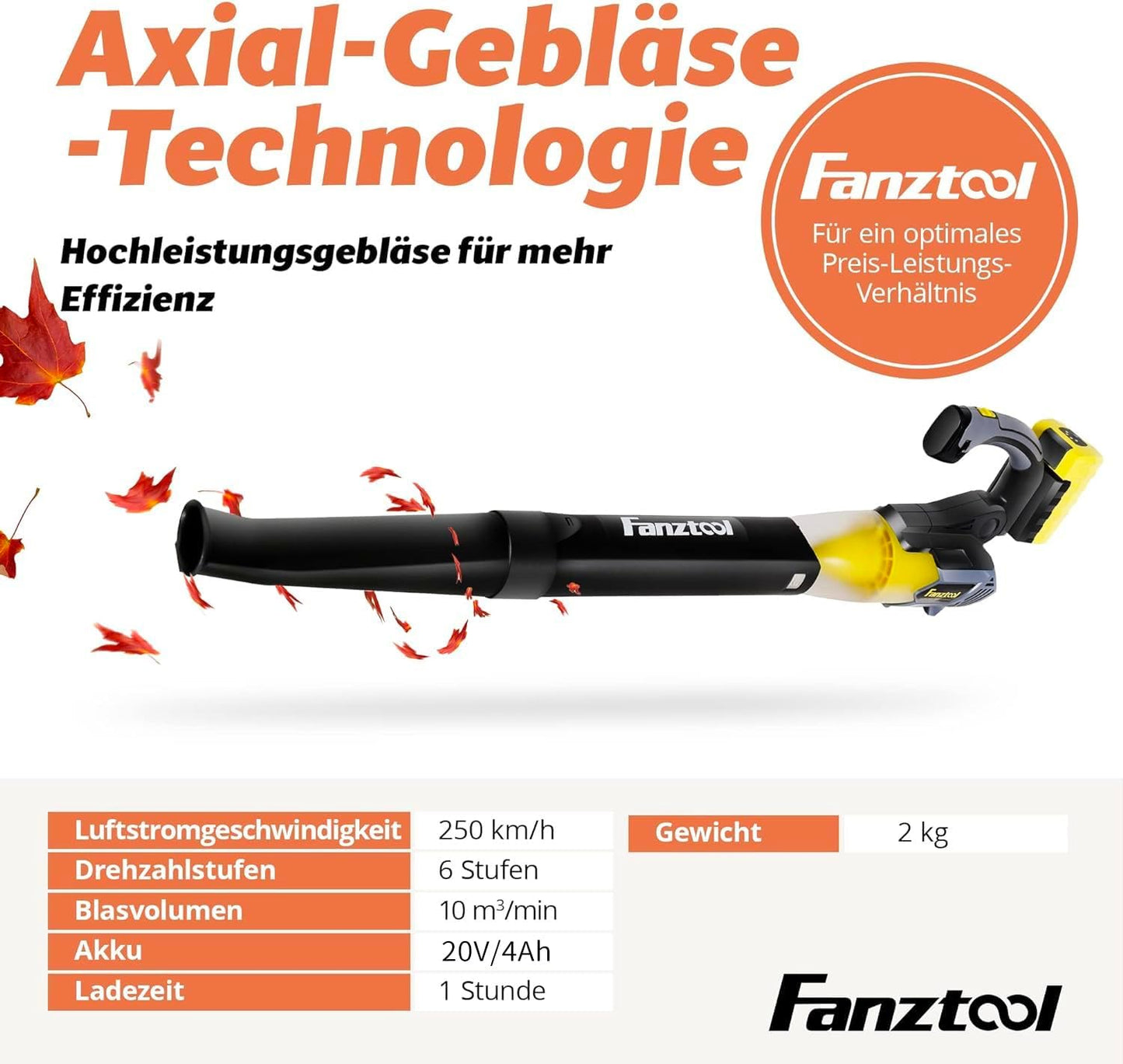 Neuwertig - FANZTOOL Axial Laubbläser mit 20V Akku und Ladegerät (Akku Laubbläser) - Fanztool