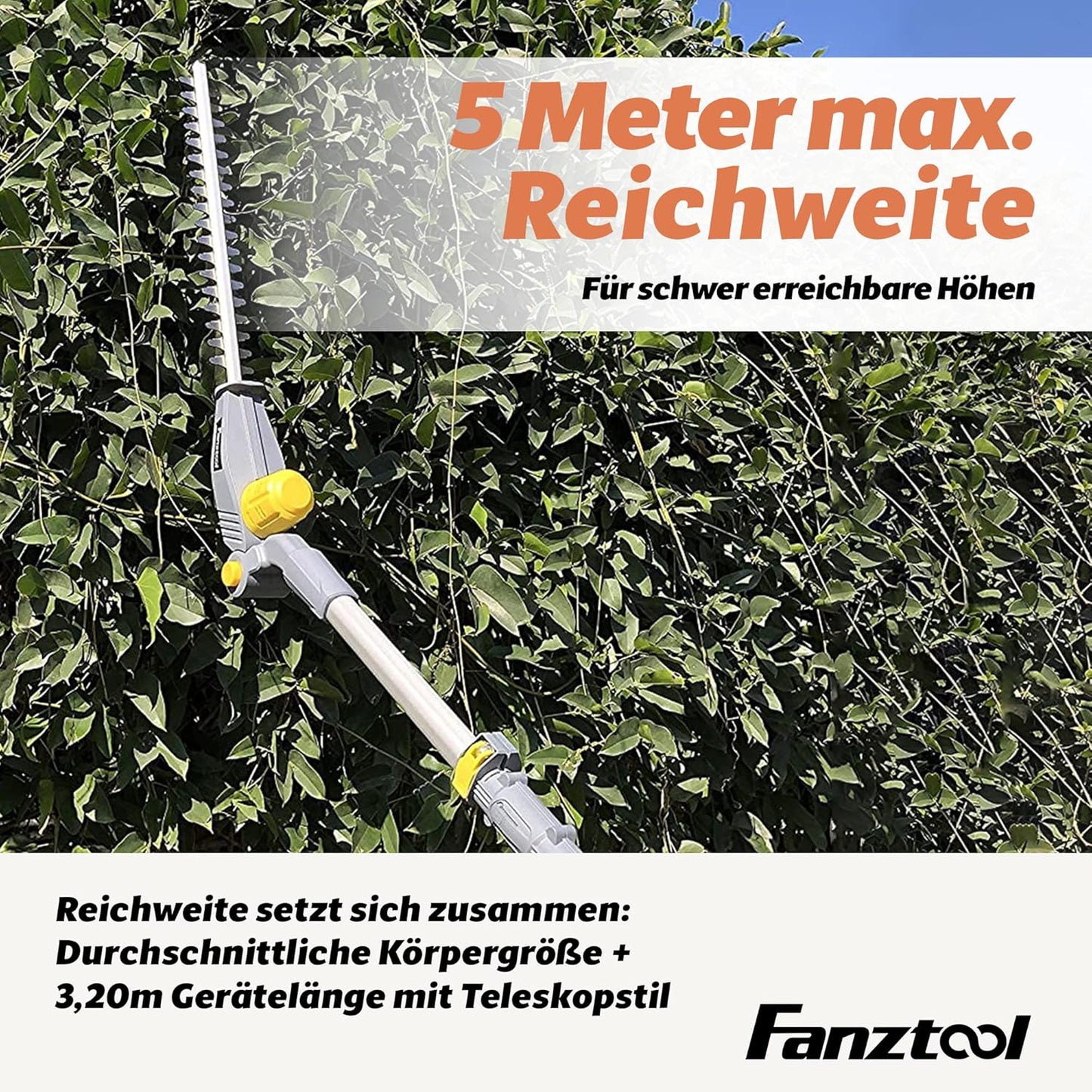 Neuwertig - FANZTOOL Akku Teleskop Heckenschere Teleskopstiel mit 20V/2Ah Akku