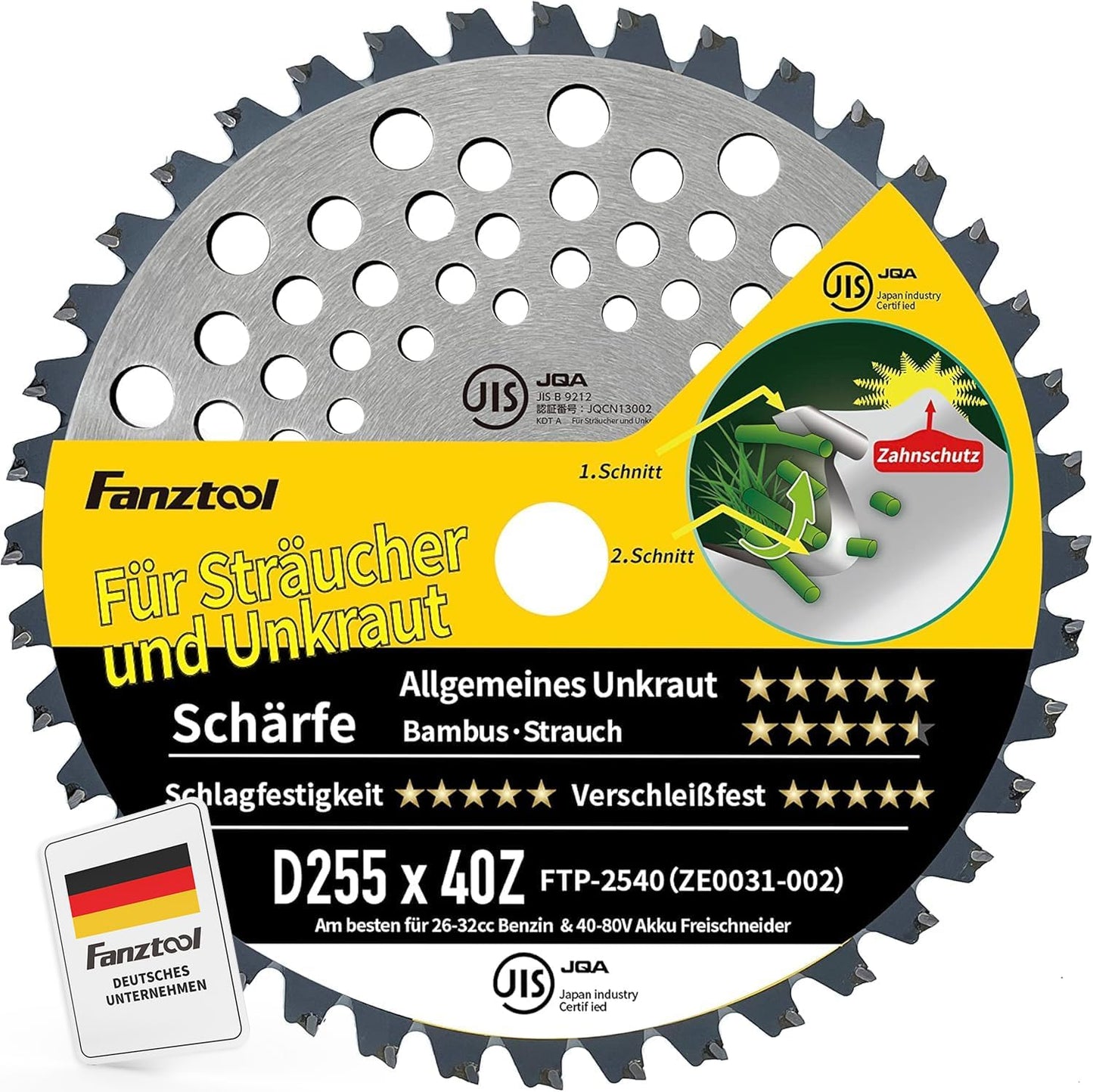 Lame de scie circulaire FANZTOOL pour débroussailleuse 255D x 40Z avec protège-dents DOUBLE CUT
