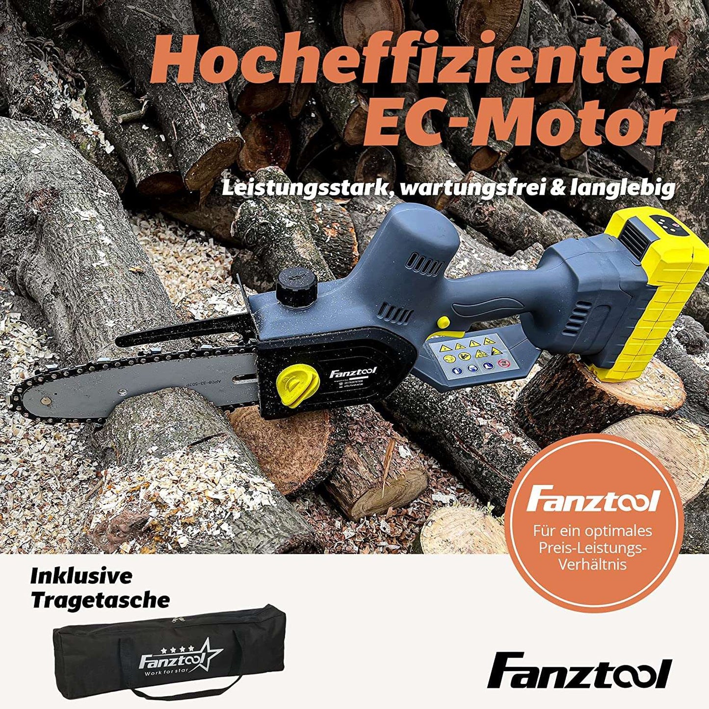 Neuwertig - FANZTOOL 20V Akku Handsäge, Kettensäge mini 1,8 kg, EC-Motor, 3Ah Akku