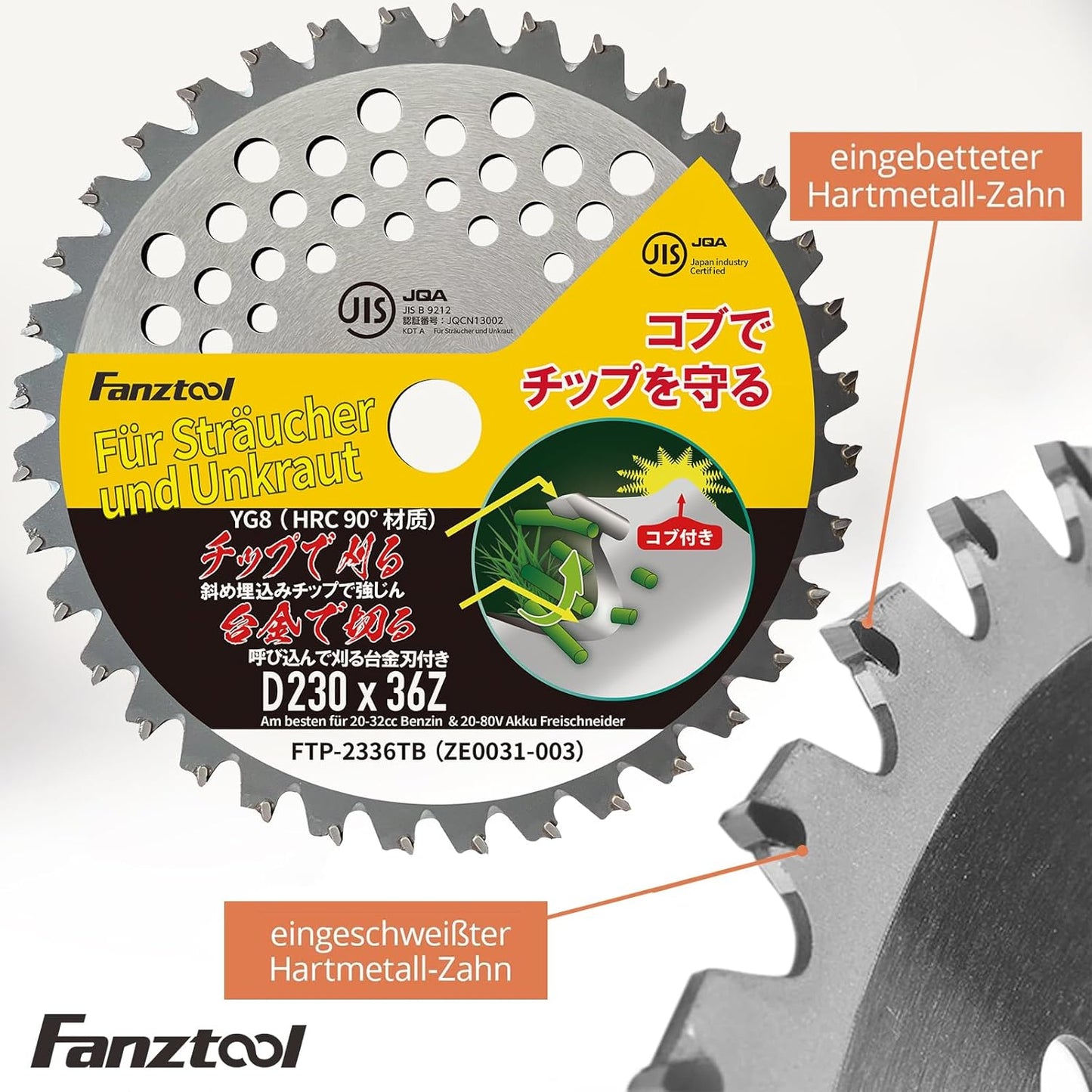 FANZTOOL 23 cm Kreissägeblatt-Set mit Zahnschutz für Freischneider – Ersatzmesser für Akku- und Benzin-Rasentrimmer sowie Freischneider