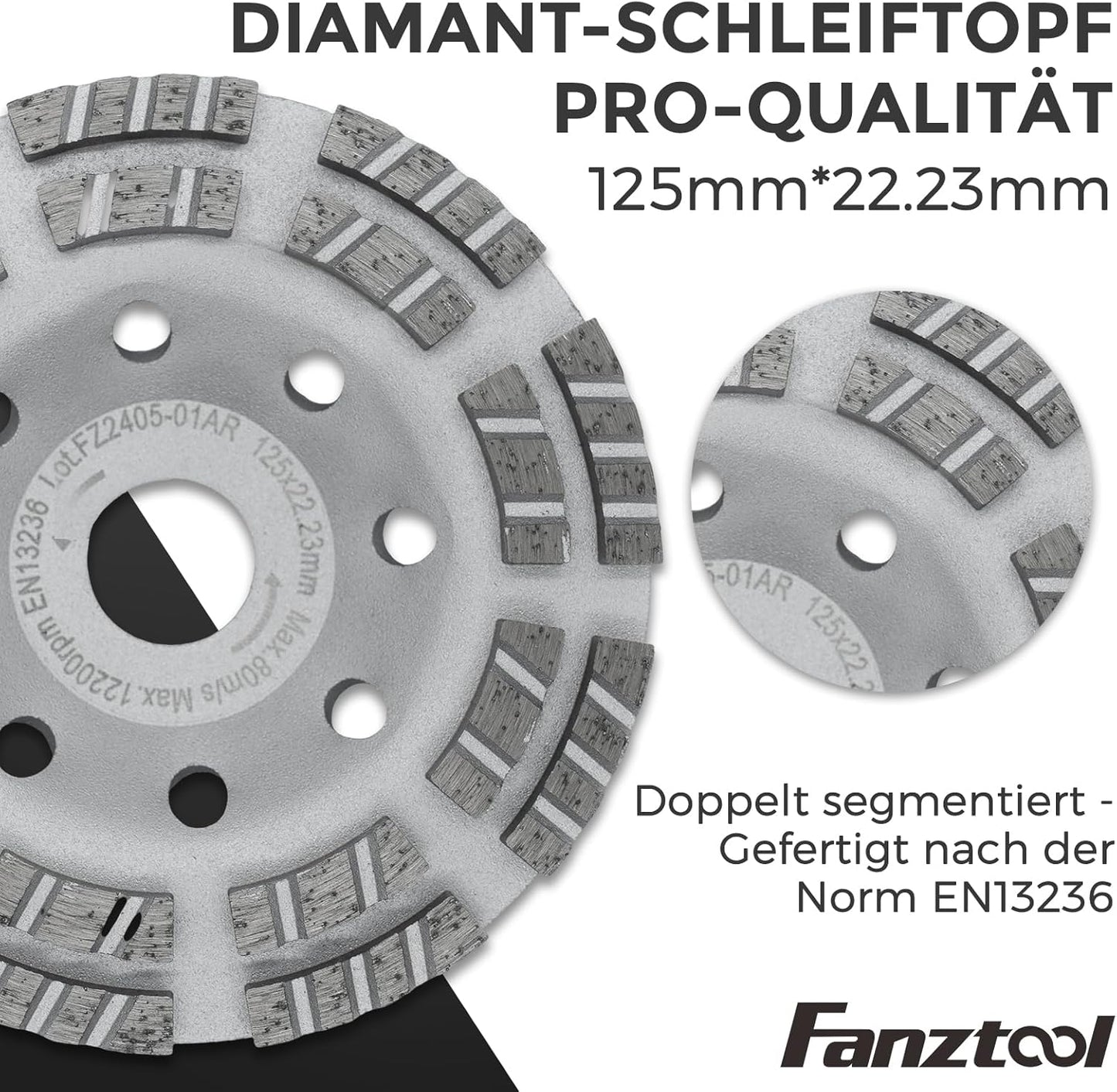 #1P NEU FANZWORK 3.Generation Absaughaube für Winkelschleifer inkl. 125 mm Diamantschleiftopf PROFI QUALITÄT – Bürsten Auswechselbar – 99% Universal passend – Verstärkter Adapterring – M14 Adapter