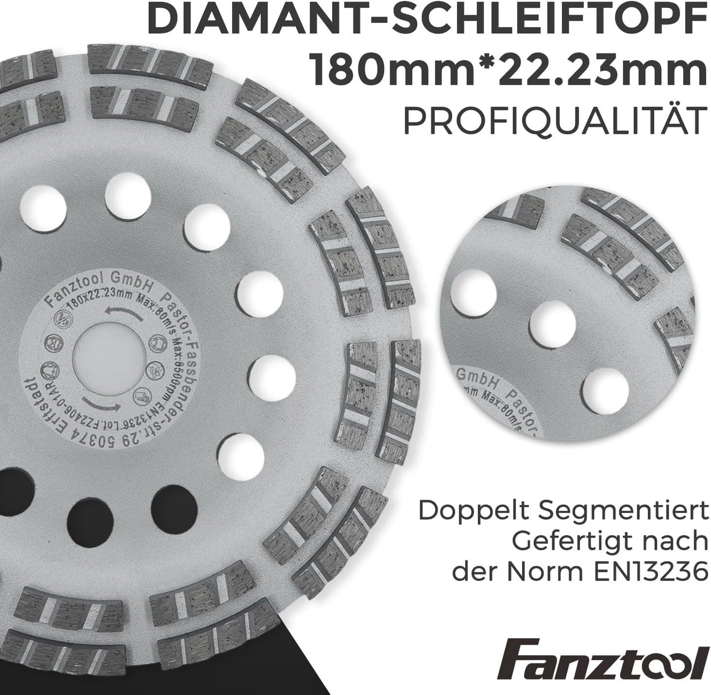 #4 FANZTOOL Diamantschleiftopf 180 mm + Absaughaube für Winkelschleifer Betonschleifer