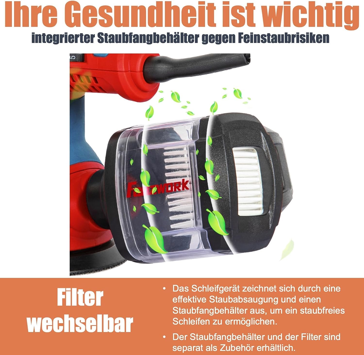 Gebraucht - FANZWORK  300W Exzenterschleifer mit Staubfangbehälter staubgeschütztem Schalter - Fanztool