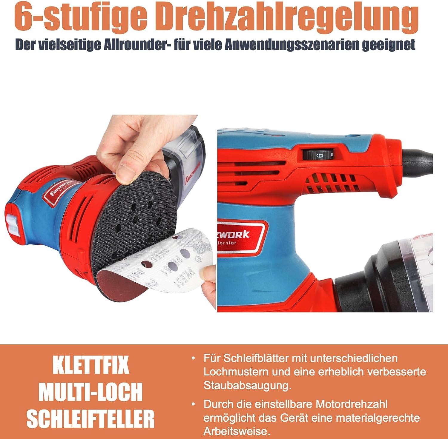 Gebraucht - FANZWORK  300W Exzenterschleifer mit Staubfangbehälter staubgeschütztem Schalter - Fanztool