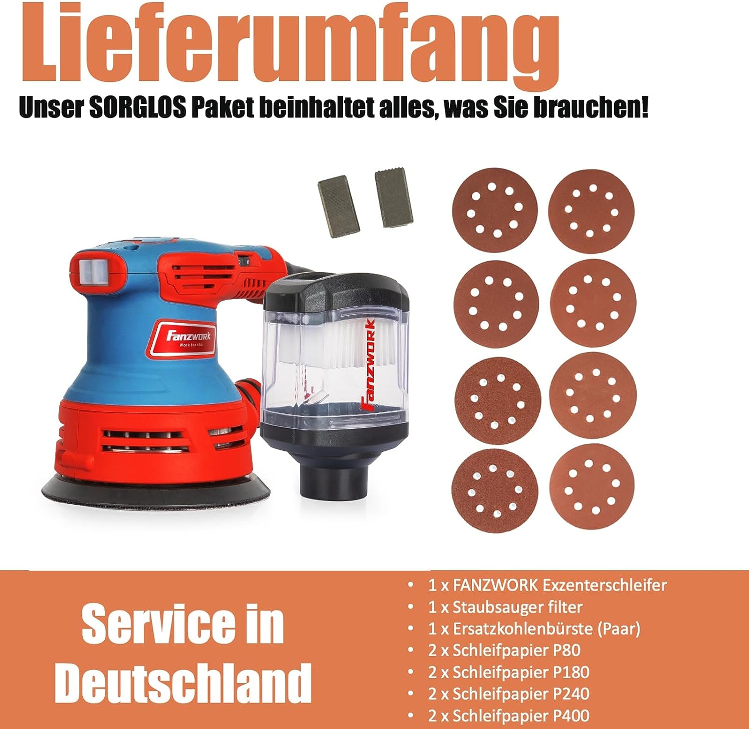 Gebraucht - FANZWORK  300W Exzenterschleifer mit Staubfangbehälter staubgeschütztem Schalter - Fanztool