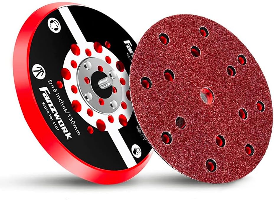 FANZWORK Klett-Schleifteller für Exzenterschleifer Ø 150mm | 5/16 Zoll UNF Außengewinde | Schleifteller mit Klett - Fanztool