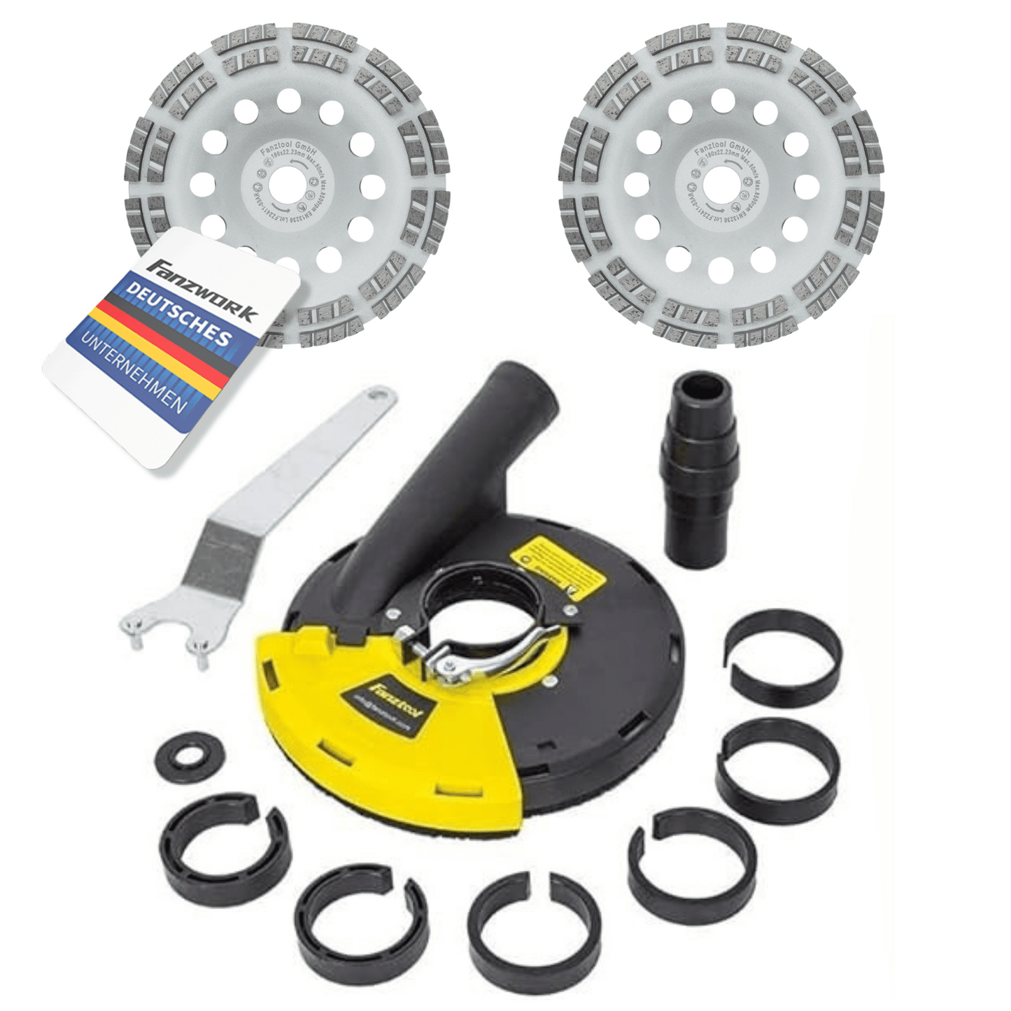 Neuwertig - #5 FANZTOOL Winkelschleifer Absaughaube 150/180 mm + 2 x Diamantschleiftopf