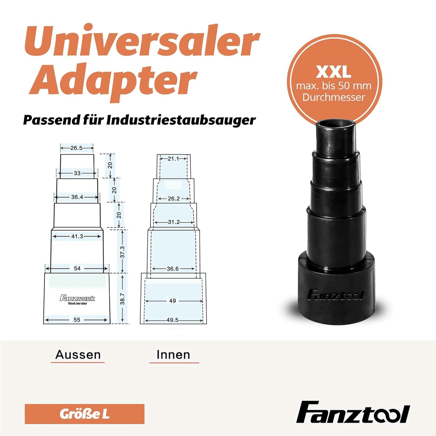 FANZTOOL XXL Schlauchadapter 55 mm universal - Fanztool