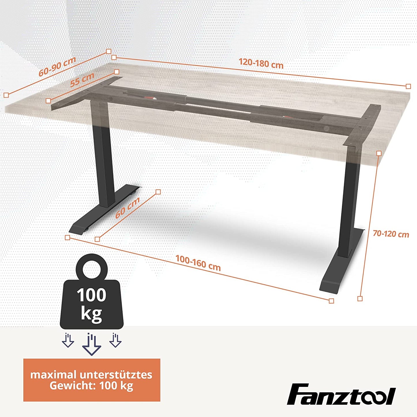 FANZTOOL Höhenverstellbarer Schreibtisch-Gestell elektrisch stufenlos in Schwarz