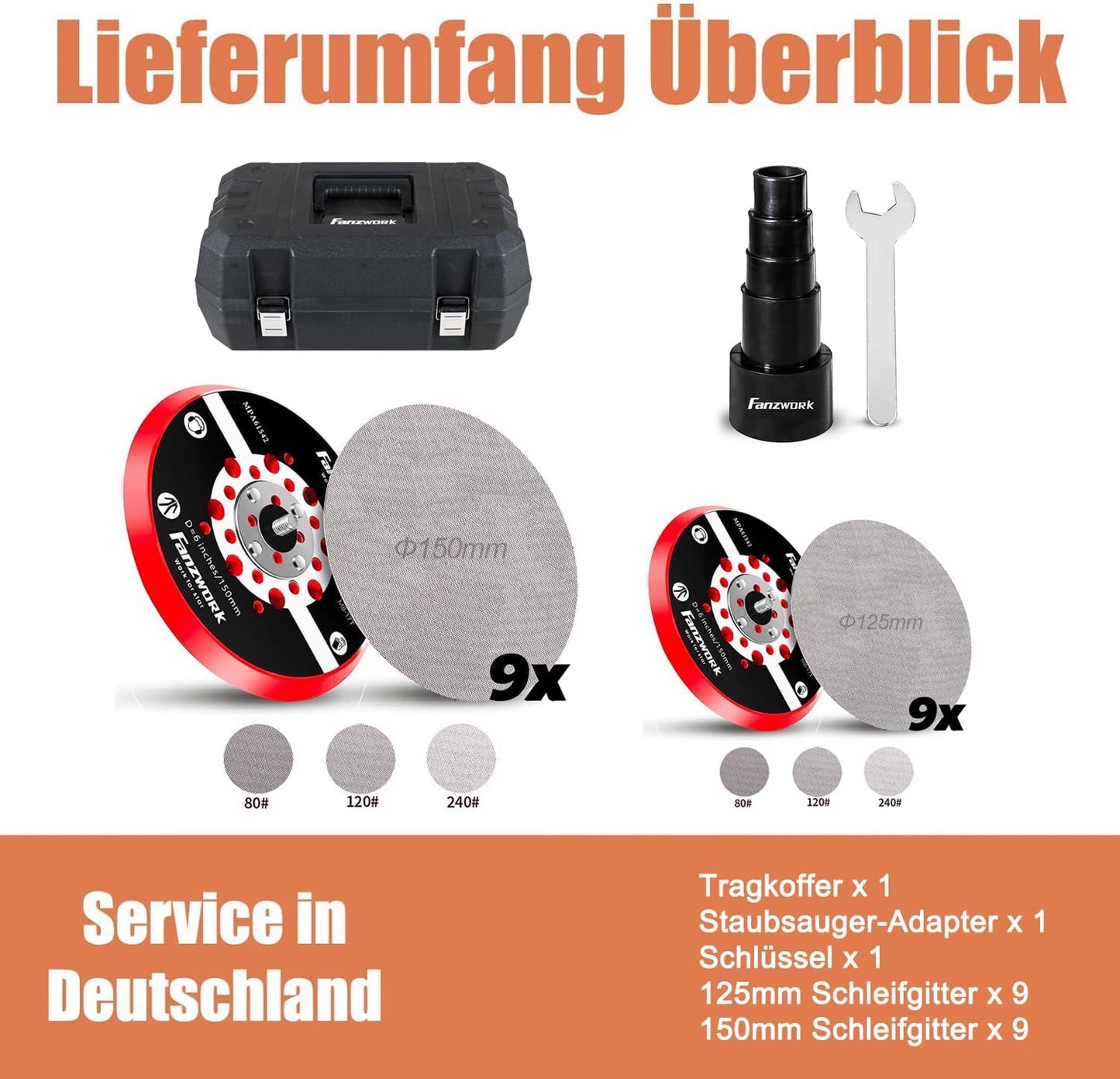 Neuwertig - FANZWORK Exzenterschleifer HG0024 5mm Schleifhub,125mm/150mm Schleifteller, 350W bürstenlosen Motor, Drehzahlregelung - Fanztool