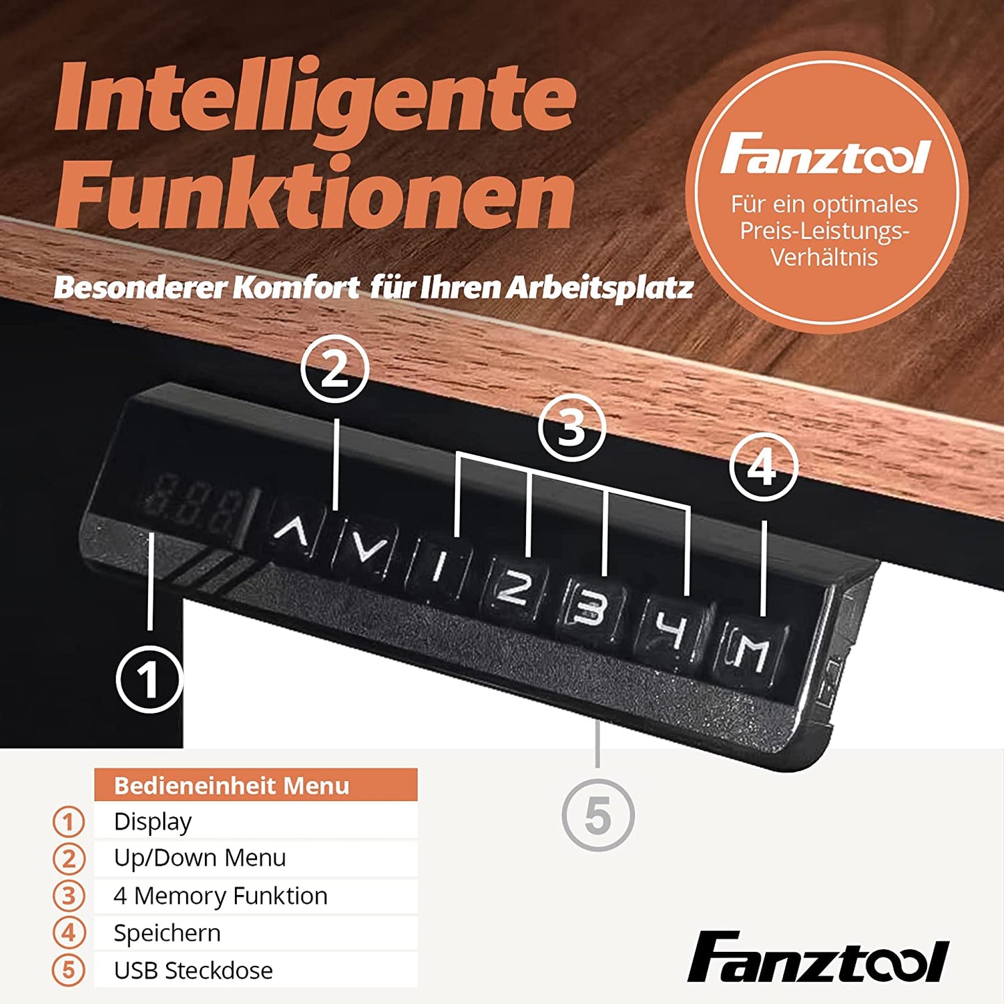 FANZTOOL Höhenverstellbarer Schreibtisch-Gestell elektrisch stufenlos in Schwarz