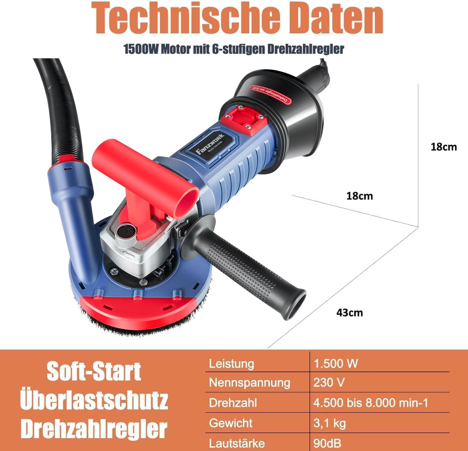 Fighting 10kg✖️2 Betonschleifer 1500W – 2x125mm Diamantschleiftöpfe