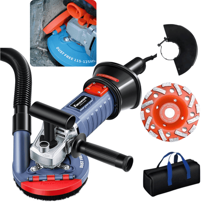 As good as new - FANZWORK 1500W concrete grinder concrete milling machine set, speed adjustable, including premium 125mm diamond grinding cup, suction hood