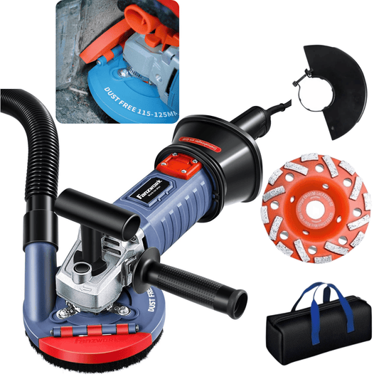 Neuwertig - FANZWORK 1500W Betonschleifer Betonfräse Set, Drehzahlregelbar, inkl. Premium 125mm Diamantschleiftopf, Absaughaube FZ-WB2304B