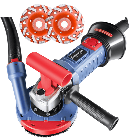 Neuwertig - FANZWORK 1500W Betonschleifer Betonfräse Set, Drehzahlregelbar, inkl. Premium 125mm Diamantschleiftopf, Absaughaube FZ-WB2304B