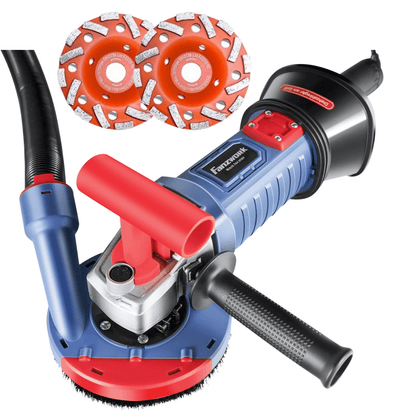 Gebraucht - FANZWORK 1500W Betonschleifer Betonfräse Set, Drehzahlregelbar, inkl. Premium 125mm Diamantschleiftopf, Absaughaube FZ-WB2304B
