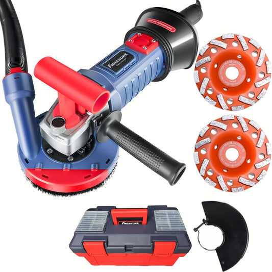 Neuwertig - FANZWORK 1500W Betonschleifer Betonfräse Set, Drehzahlregelbar, inkl. Premium 125mm Diamantschleiftopf, Absaughaube FZ-WB2304B