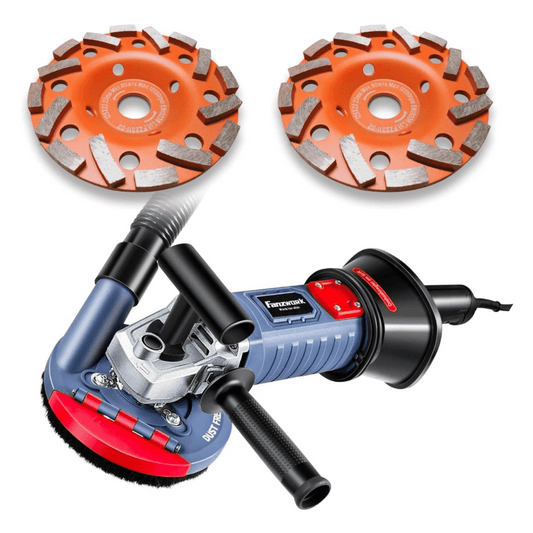 FANZWORK 1500W Betonschleifer Betonfräse Set, Drehzahlregelbar, inkl. Premium 125mm Diamantschleiftopf, Absaughaube - Fanztool