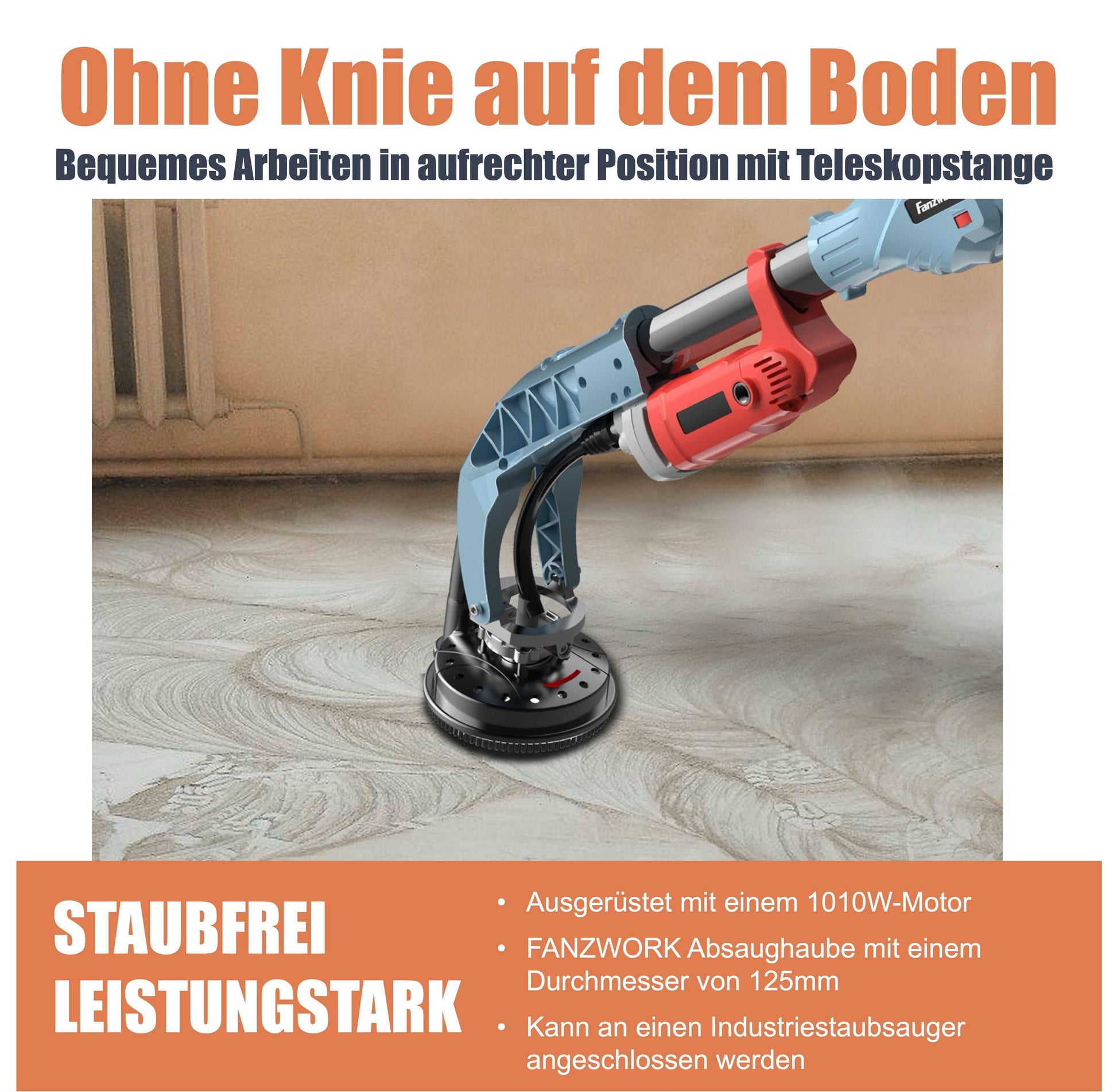 Gebraucht - FANZWORK Betonschleifer 1010W mit Teleskopstange bis 1,20 m Inklusive Diamantschleiftopf 125mm in Profiqualität