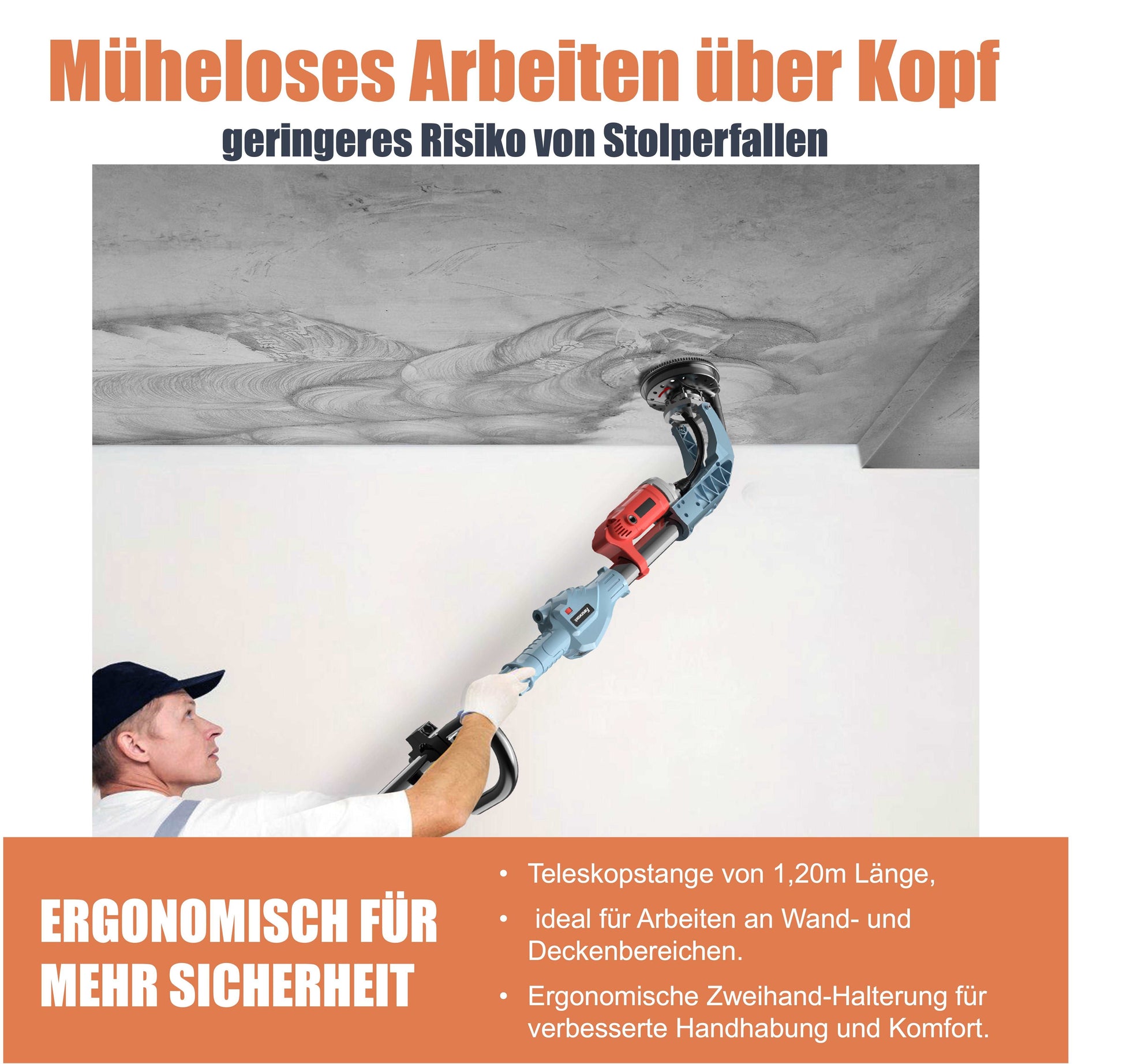 Gebraucht - FANZWORK Betonschleifer 1010W mit Teleskopstange bis 1,20 m Inklusive Diamantschleiftopf 125mm in Profiqualität