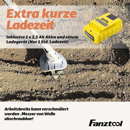 Gebraucht - FANZTOOL 20V Motorhacke Mini-Bodenhacke Bodenkrümler Gartenhacke Kultivator mit 20cm Arbeitsbreite und leistungsstarkem 2,5Ah Li-Ion-Akku von SAMSUNG (Motorhacke+Rasentrimmer Set)