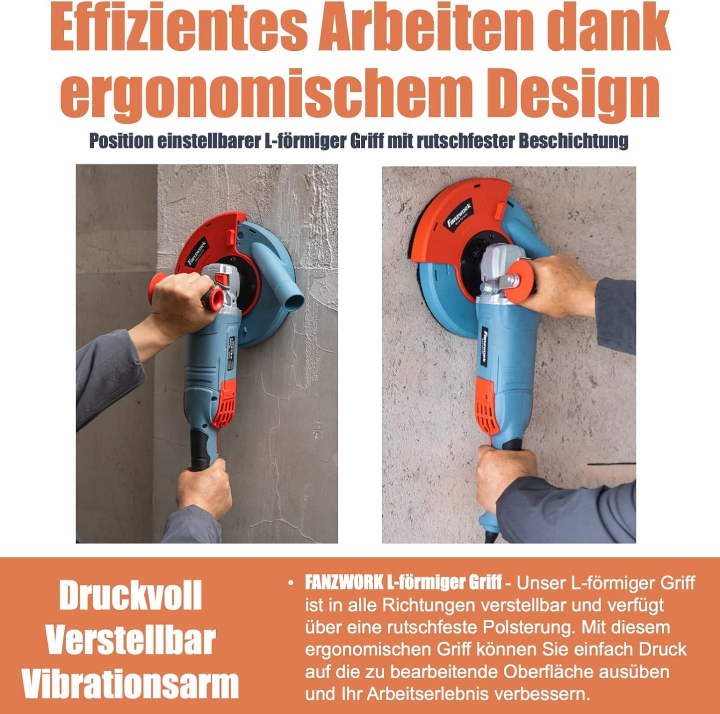 Neuwertig - FANZWORK 1750W/180mm Betonschleifer Set, 7.500 min-1 Umdrehung, inkl. 2 Stk. Premium180mm Diamantschleiftöpfe - Fanztool