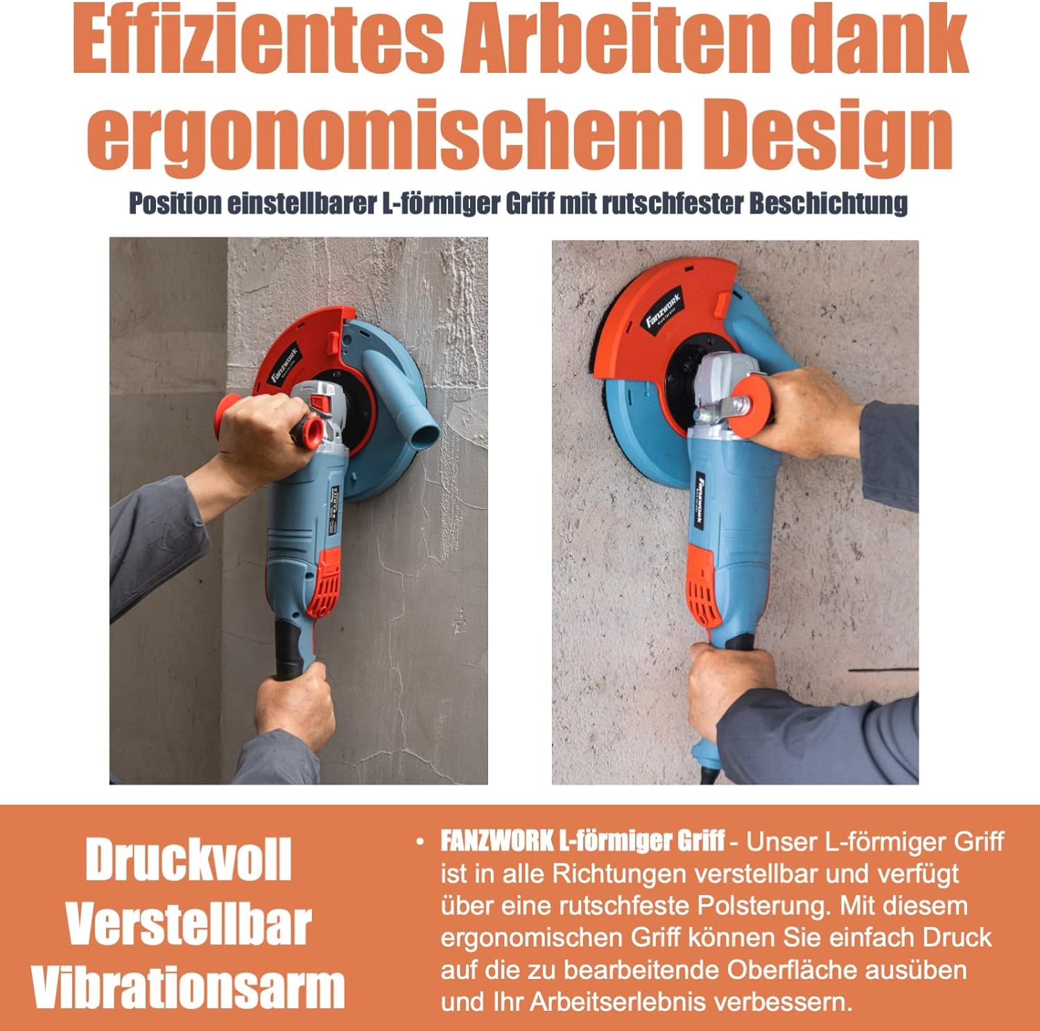 Neuwertig - FANZWORK 1750W/180mm Betonschleifer Set, 7.500 min-1 Umdrehung, inkl. 2 Stk. Premium180mm Diamantschleiftöpfe - Fanztool
