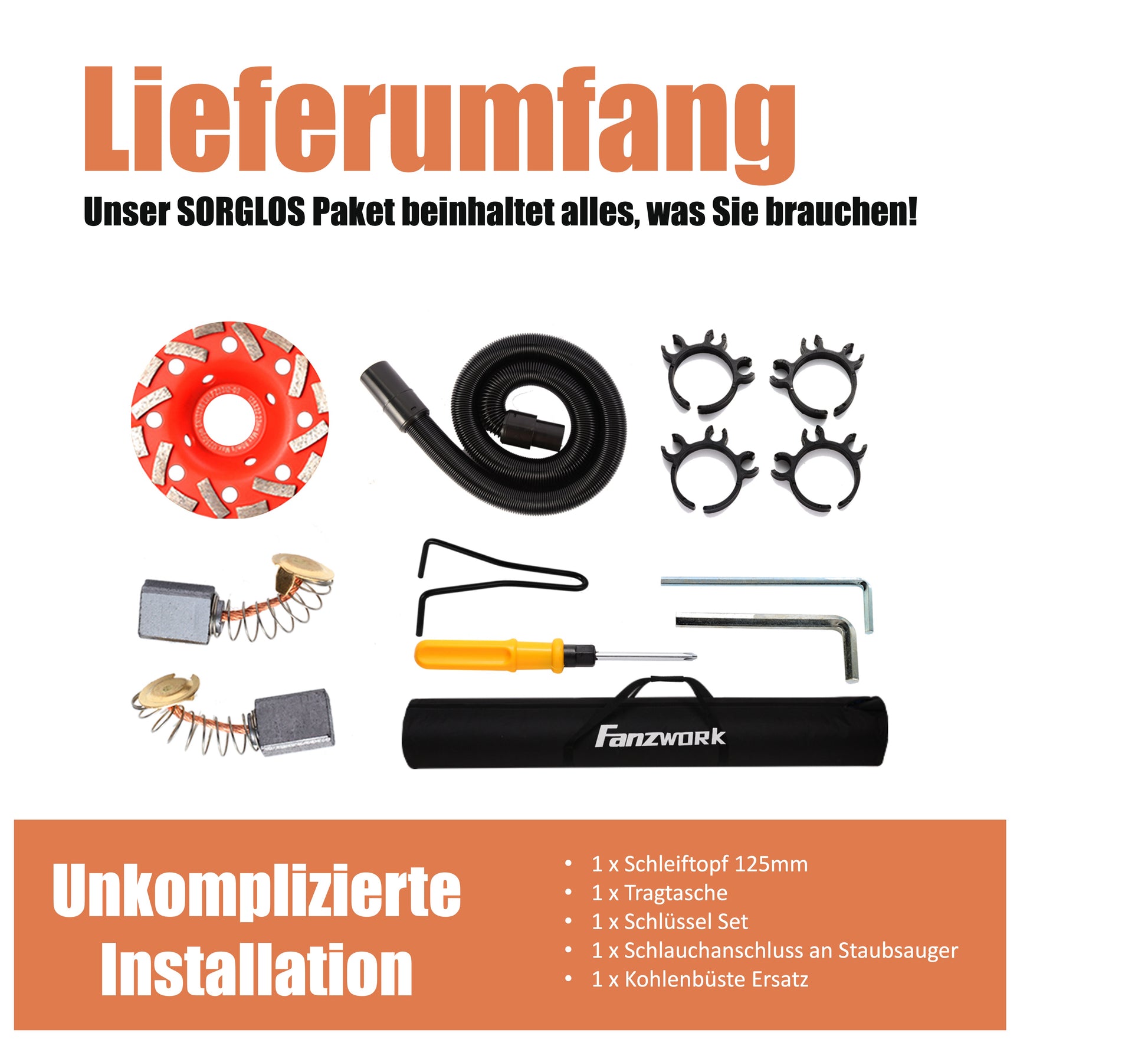Neuwertig - FANZWORK Betonschleifer 1010W mit Teleskopstange bis 1,20 m Inklusive Diamantschleiftopf 125mm in Profiqualität - Fanztool