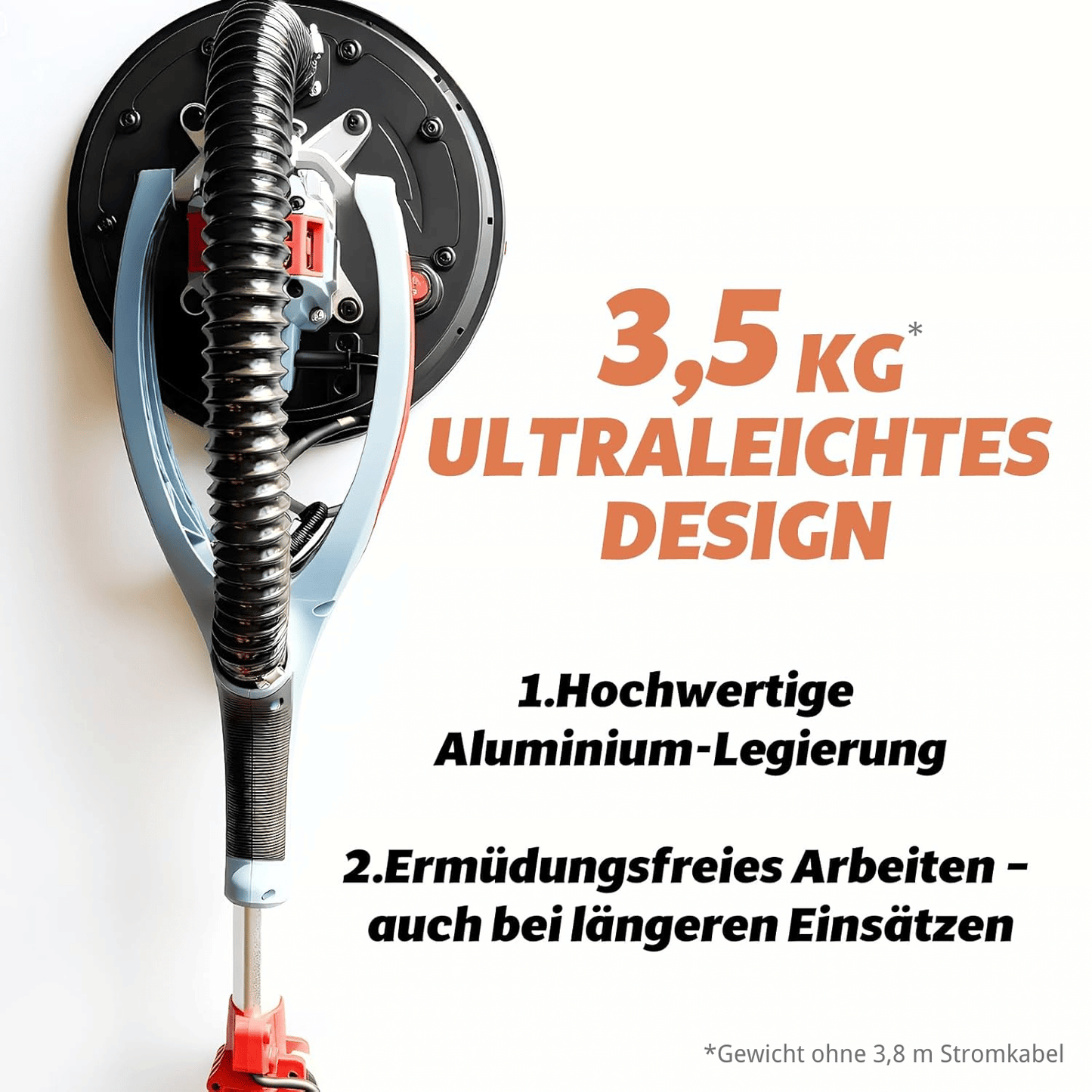 FANZWORK Trockenbauschleifer mit Bürstenlosem EC-Motor 900W, ULTRA-Leicht, 225mm Schleifgiraffe, bis 2300 U/min, Länge bis 1,9m, inkl. LED, 3,8m Kabel, Schleifscheiben, Sauger-Adapter, Tragkoffer - Fanztool