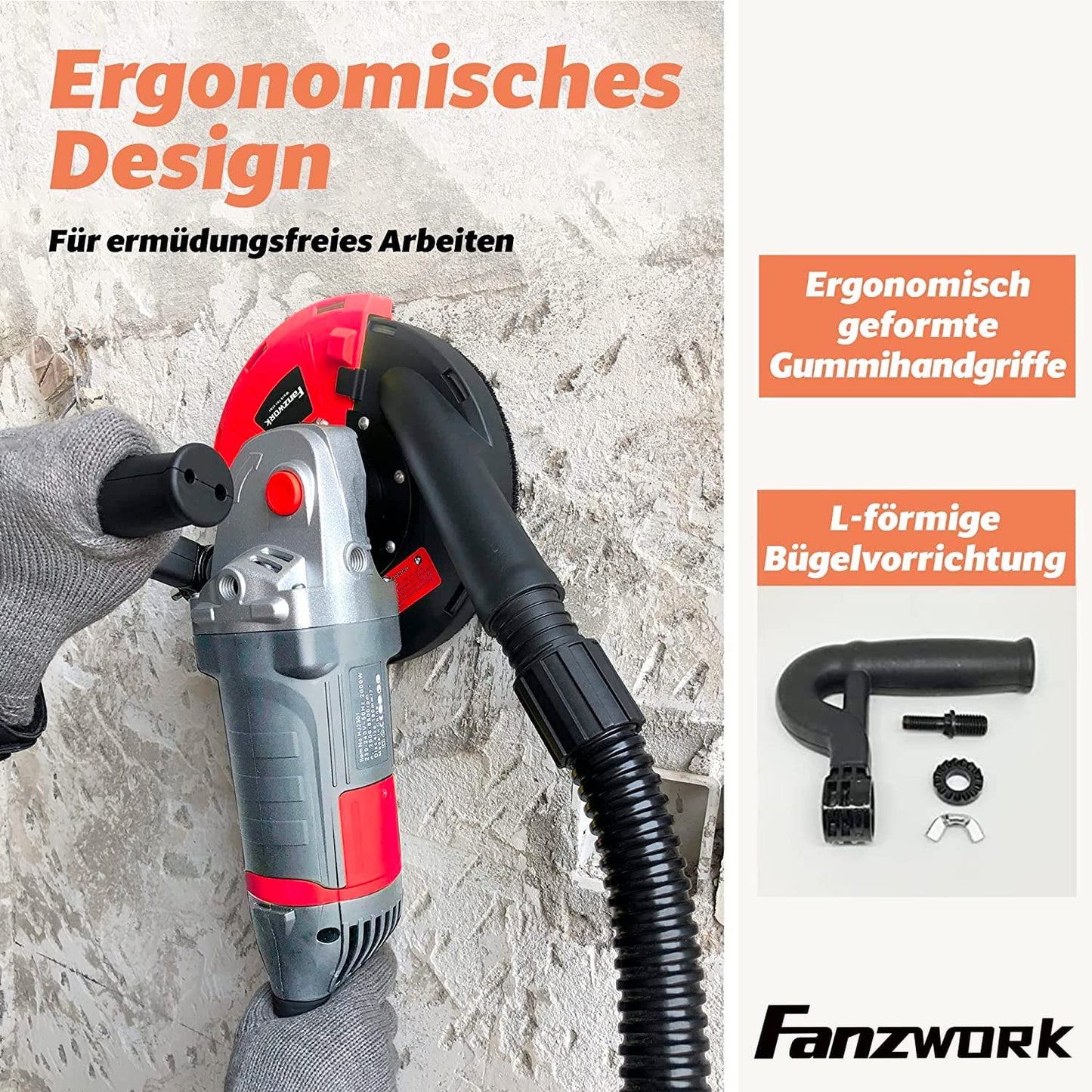 10A FANZWORK Betonschleifer Betonfräse 2000W Set mit 180mm Diamantschleiftopf und Absaughaube
