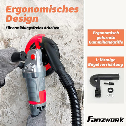 10A FANZWORK Betonschleifer Betonfräse 2000W Set mit 180mm Diamantschleiftopf und Absaughaube