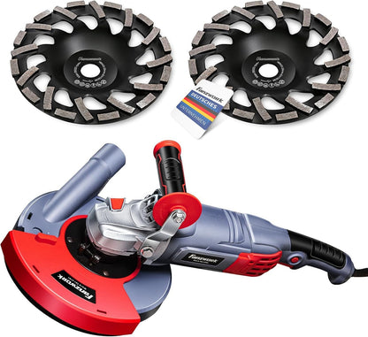 10C FANZWORK 1750W/180mm concrete grinder set, 7,500 rpm, including 2 premium 180mm diamond grinding cup wheels