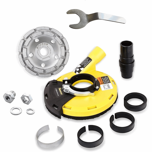Neuwertig - FANZTOOL Diamantschleiftopf 125 mm mit universal Absaughaube Staubsaugung für Winkelschleifer Betonschleifer