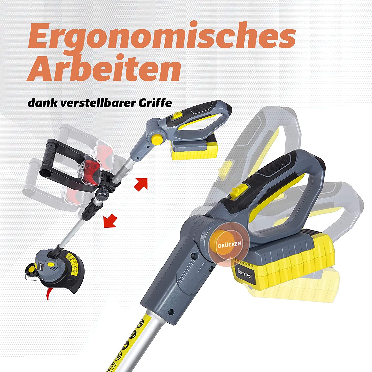Gebraucht - FANZTOOL Akku Rasentrimmer 20V, inkl. 2Ah Akku, Ladegerät, Gerade Messer für Glatt- und Feinschnitt Und gekrümmte Messer mit Zähnen für Grobschnitt - Fanztool