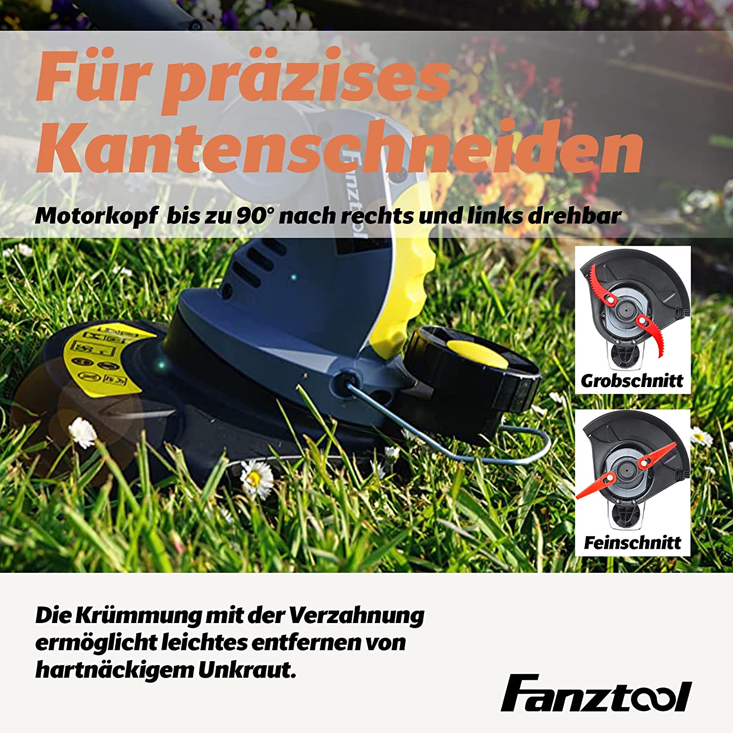 Gebraucht - FANZTOOL Akku Rasentrimmer 20V, inkl. 2Ah Akku, Ladegerät, Gerade Messer für Glatt- und Feinschnitt Und gekrümmte Messer mit Zähnen für Grobschnitt - Fanztool