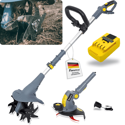 Used - FANZTOOL 20V motor hoe mini soil hoe soil crumbler garden hoe cultivator with 20cm working width and powerful 2.5Ah Li-Ion battery from SAMSUNG (motor hoe+grass trimmer set)
