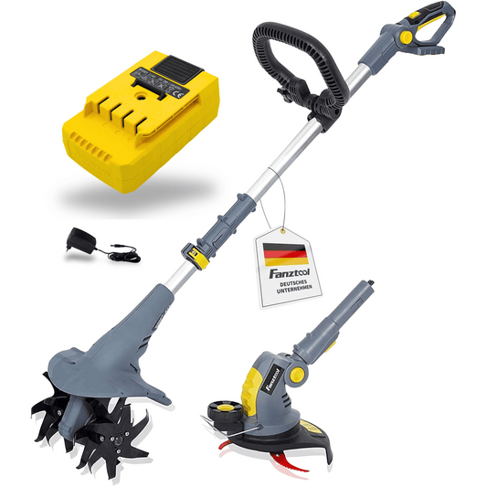 15A FANZTOOL 20V Motorhacke Mini-Bodenhacke Bodenfräse +Rasentrimmer Set mit 20cm Arbeitsbreite