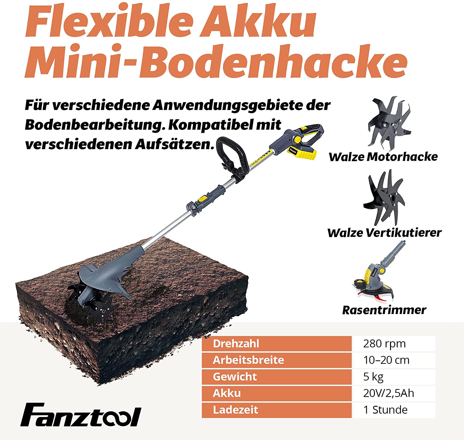Neuwertig - FANZTOOL 20V Motorhacke Bodenhacke Gartenhacke Kultivator - Fanztool