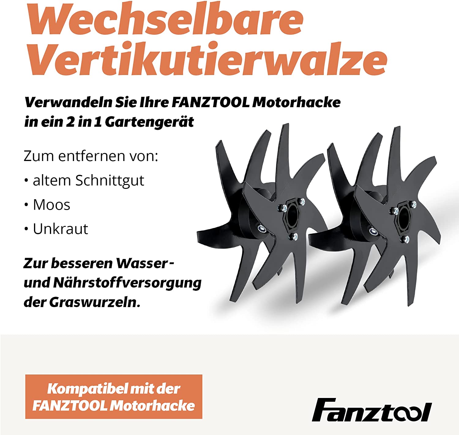 FANZTOOL Vertikutierer Aufsatz für elektrische Bodenhacke - Fanztool