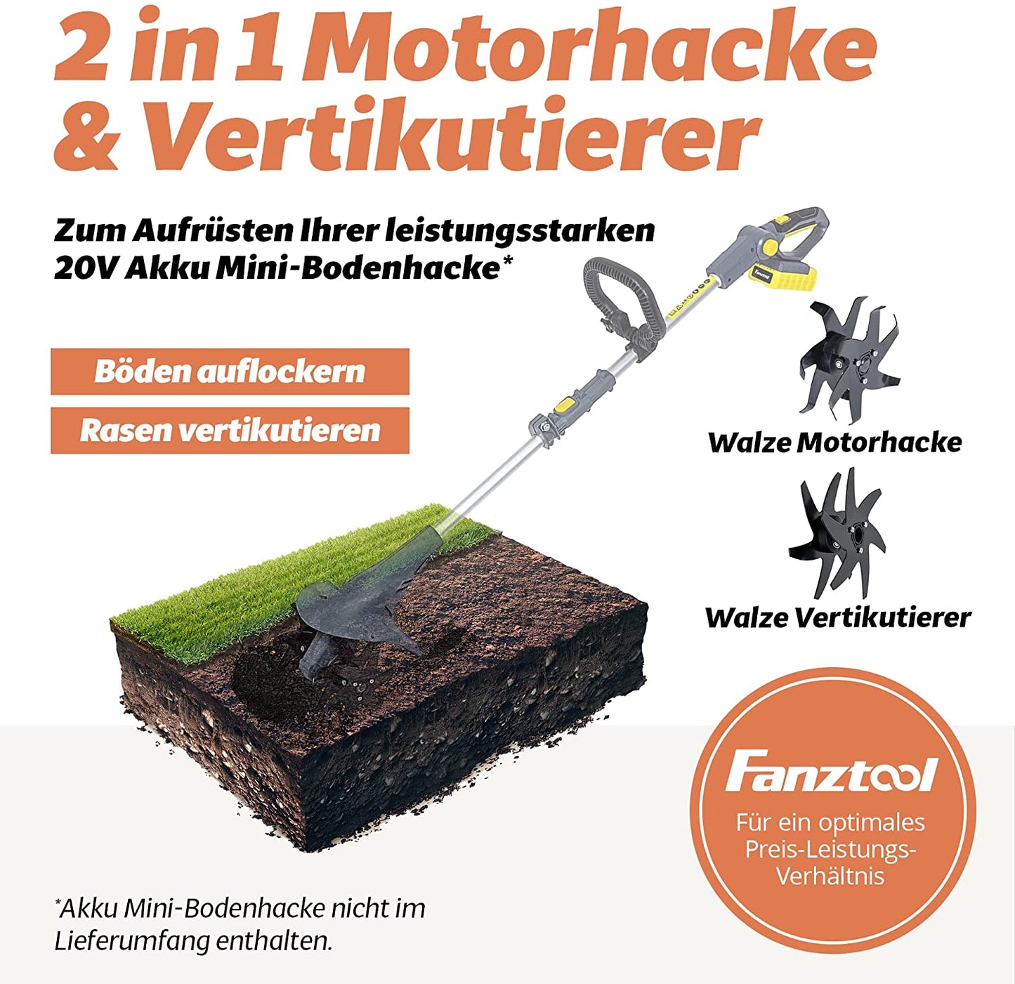 FANZTOOL Vertikutierer Aufsatz für elektrische Bodenhacke - Fanztool