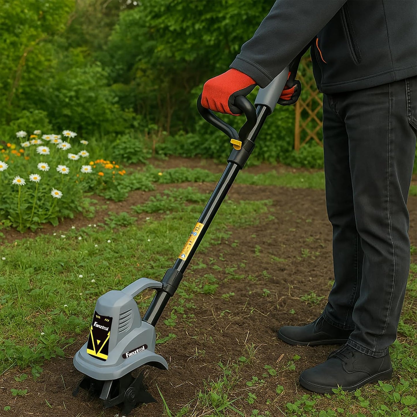 15D FANZTOOL 300W Gartenfräse mit 4 Robusten Hackmessern, Verstellbarem Griff