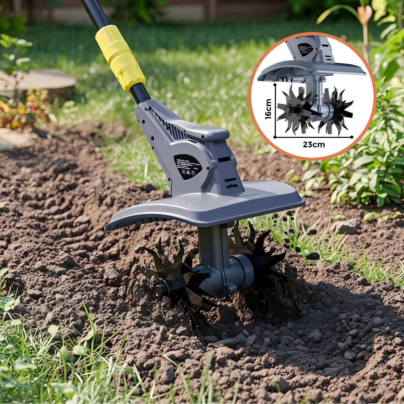 FANZTOOL Akku-Motorhacke mit 23cm Arbeitsbreite,16 cm Arbeitstiefe, Akku Gartenfräse mit 4 Robuste Hackmesser, Bodenhacke für klein Beet & Garten(ohne Akku) - Fanztool