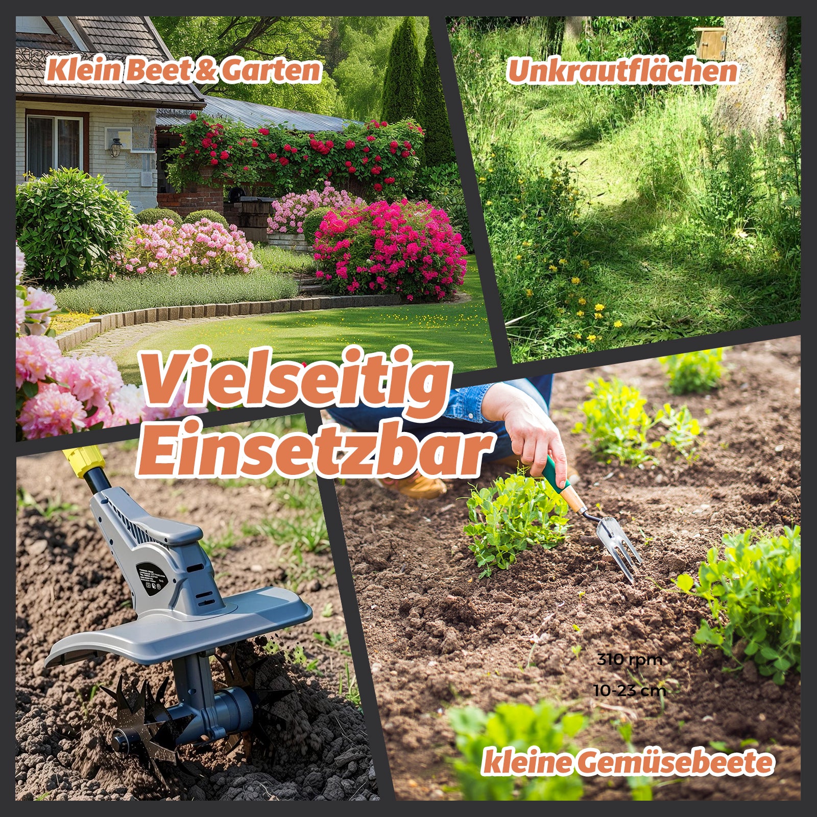 FANZTOOL Akku-Motorhacke mit 23cm Arbeitsbreite,16 cm Arbeitstiefe, Akku Gartenfräse mit 4 Robuste Hackmesser, Bodenhacke für klein Beet & Garten(ohne Akku) - Fanztool