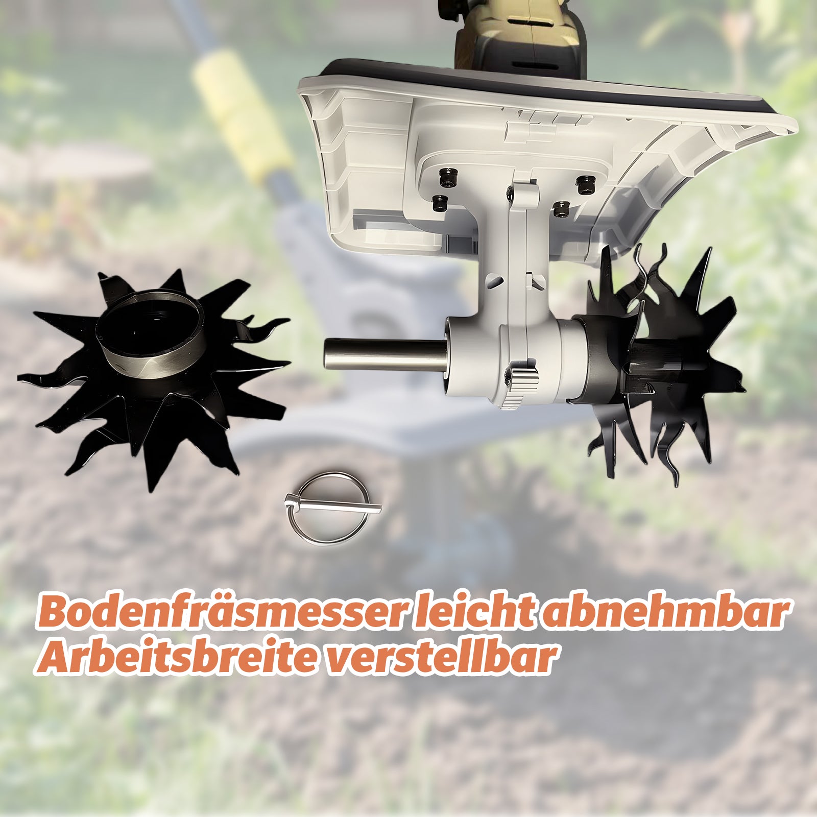 FANZTOOL Akku-Motorhacke mit 23cm Arbeitsbreite,16 cm Arbeitstiefe, Akku Gartenfräse mit 4 Robuste Hackmesser, Bodenhacke für klein Beet & Garten(ohne Akku) - Fanztool